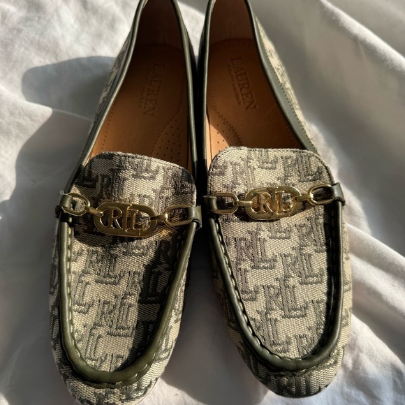 Lauren Ralph Lauren Averi II Monogram Canvas Loafers w/ Gold LRL Bit Logo - Picture 2 of 9